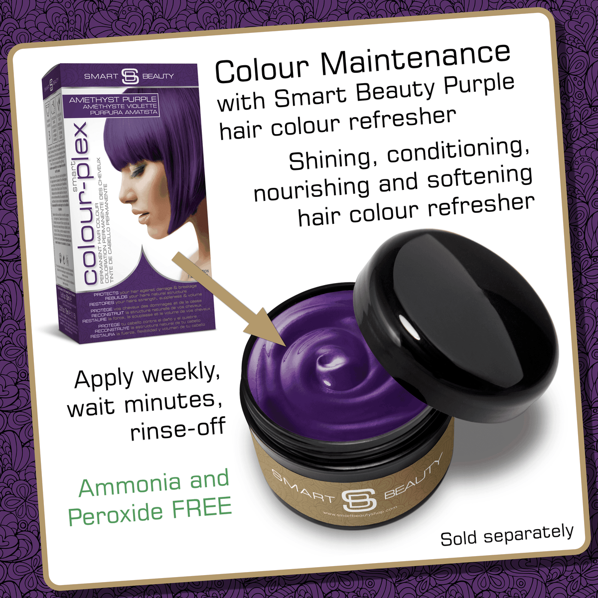 Smart Beauty Amethyst Purple Hair Dye with Added Plex Hair Care Conditioner, Permanent Hair Colour