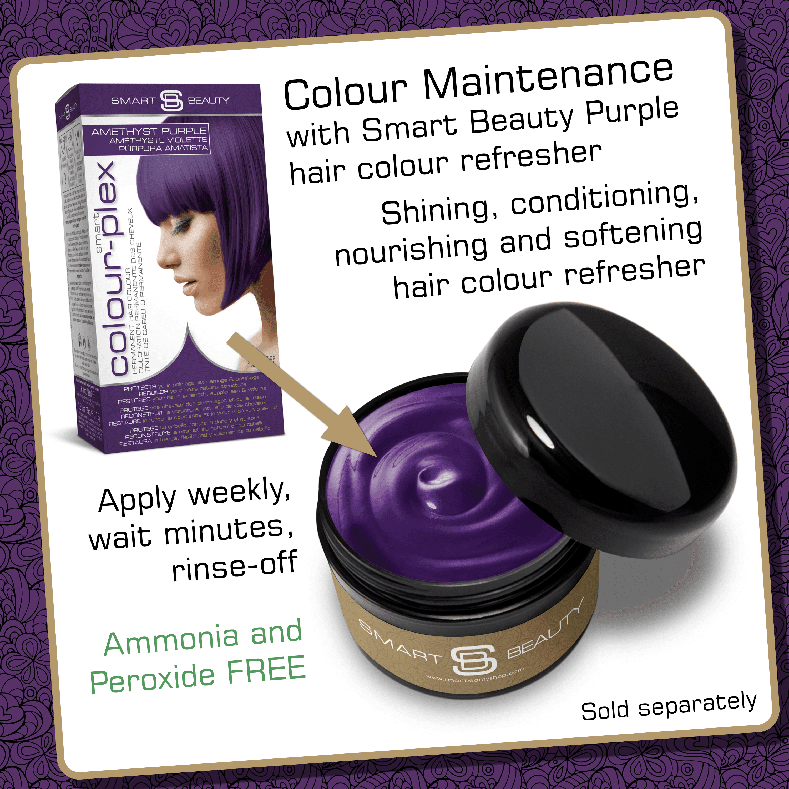 Smart Beauty Amethyst Purple Hair Dye with Added Plex Hair Care Conditioner, Permanent Hair Colour